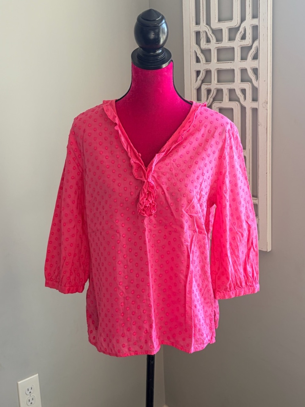 Talbots Ruffle V-Neck Swiss Dot Blouse